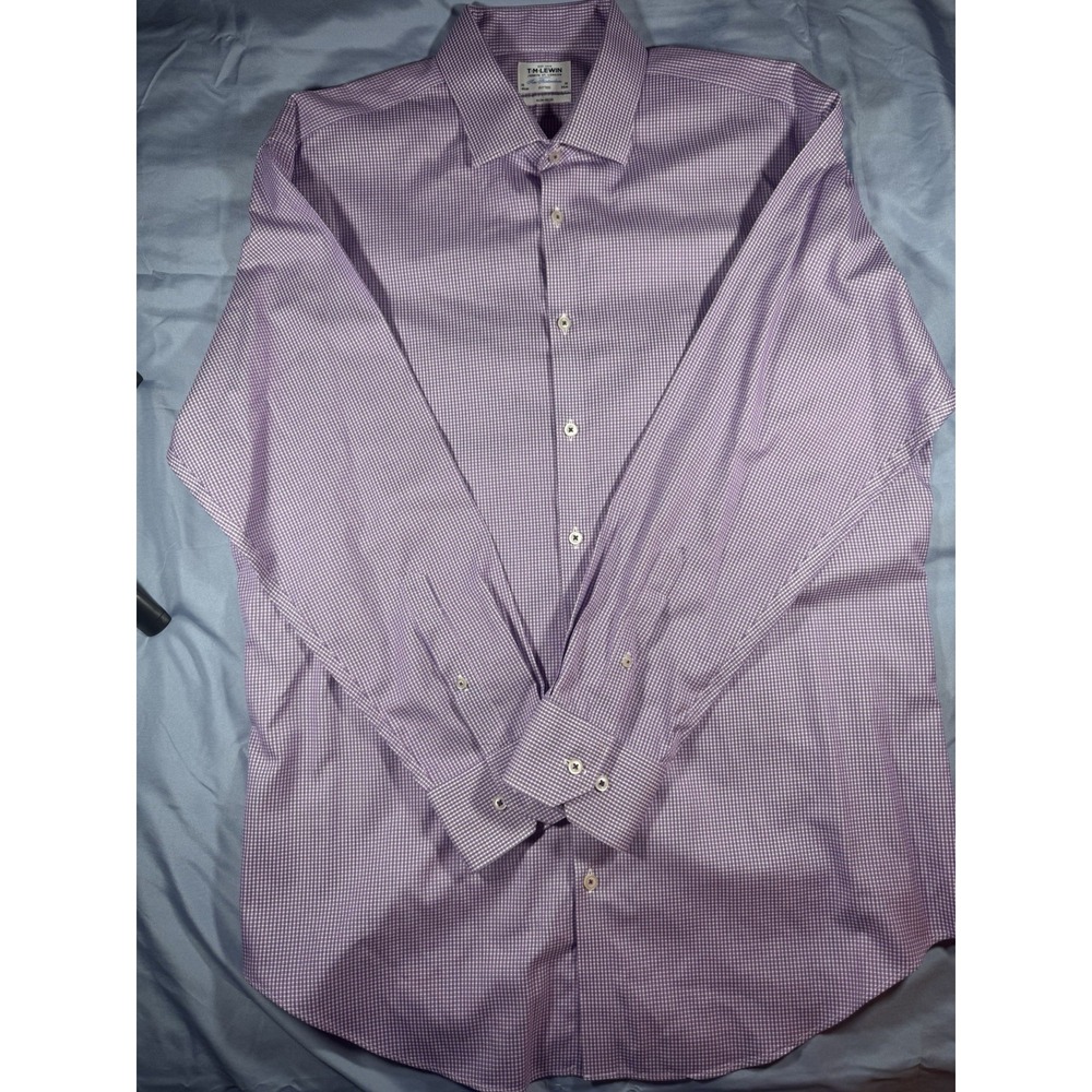 TM Lewin Men's Purple Plaid Fitted Long Sleeve Button Up Shirt Size 2XL
